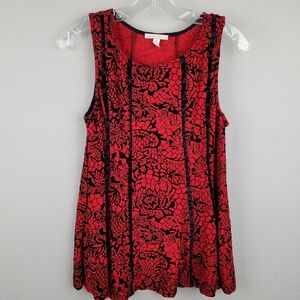 Maria Gabrielle Sleeveless Tunic Red With Black Pattern Sz Medium